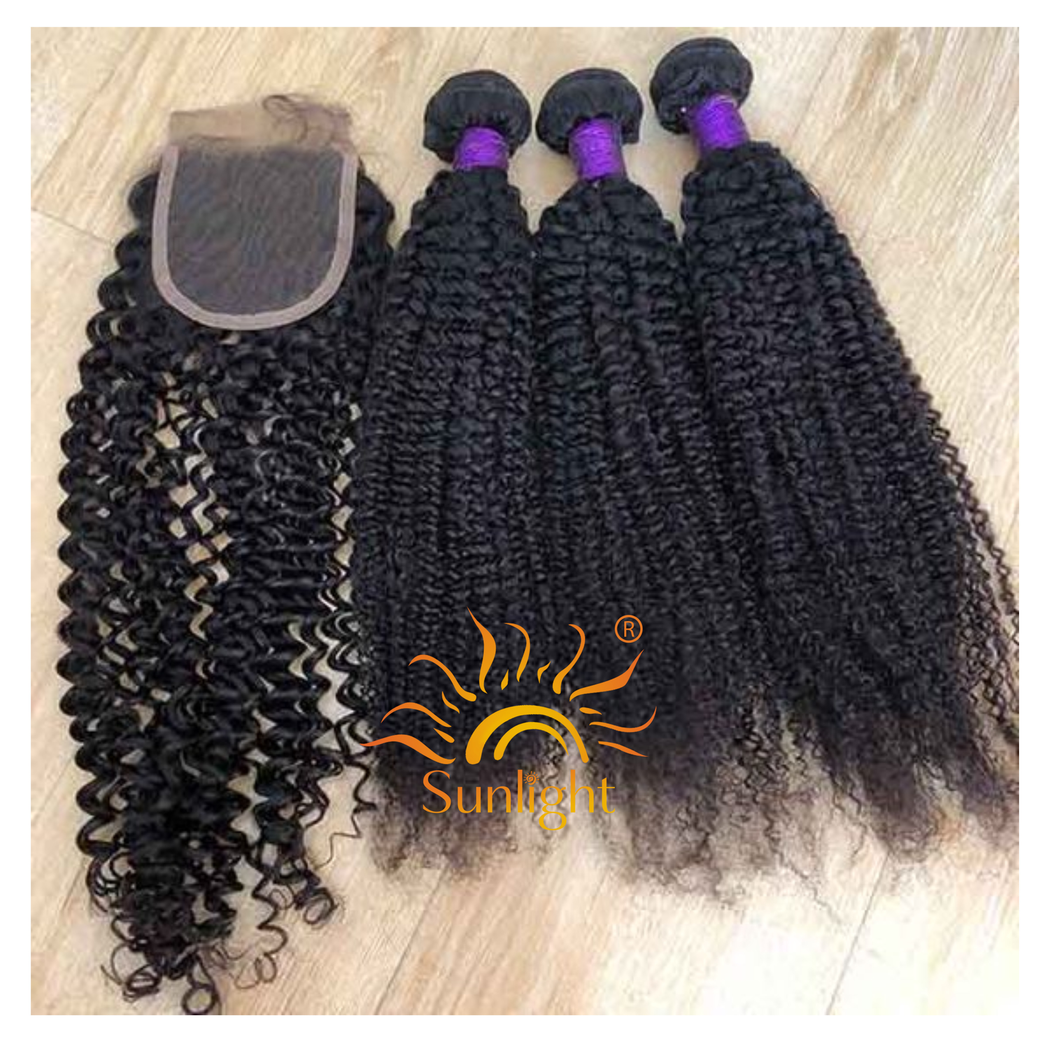 Mongolian Kinky Curly Bundles With Closure 100% Remy Human Hair Bundles With Closure Sunlight mongolian kinky curly hair