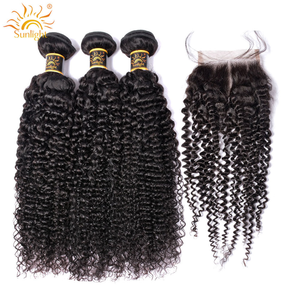 Mongolian Kinky Curly Bundles With Closure 100% Remy Human Hair Bundles With Closure Sunlight mongolian kinky curly hair