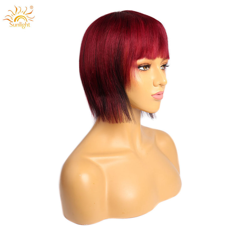 Wholesale Human Hair Wigs Straight Short Bob Wig With Bangs For Black Women Burgundy Color Brazilian Bang Wigs