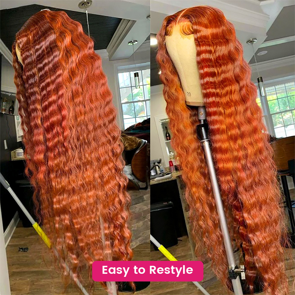 180% 250% water wave 350 Orange Human Hair Wig Ginger Colored Human Hair Wigs transparent frontal lace for black beauty women