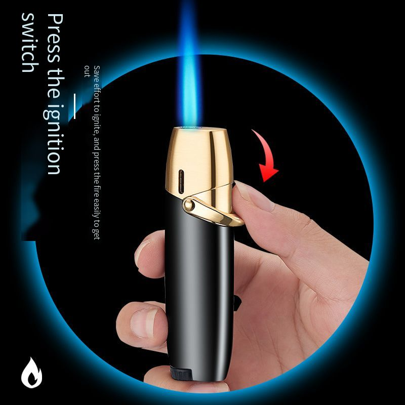 Windproof gas lighter straight into the blue flame personality lighter male windproof wholesale custom-made printing high-end