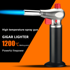 High quality no gas empty Refillable Cigar Lighters Butane Torch  Straight Windproof Flamethrower Outdoor BBQ Flamethrower