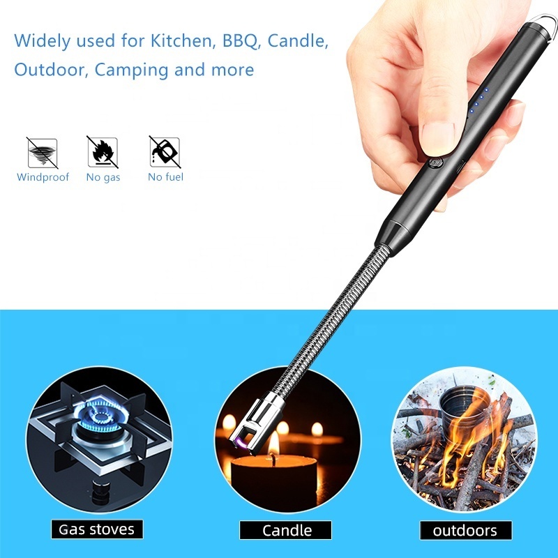 New Long Flexible Electric Arc Lighter Windproof USB Candle Lighter with LED Battery Indicator