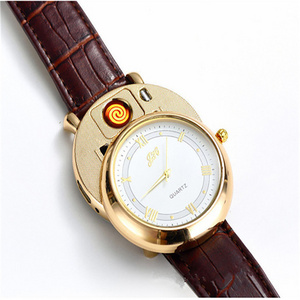 Rechargeable USB Lighter Watch clock Electronic Men's Casual Quartz Wristwatches Windproof Flameless Cigarette Lighter