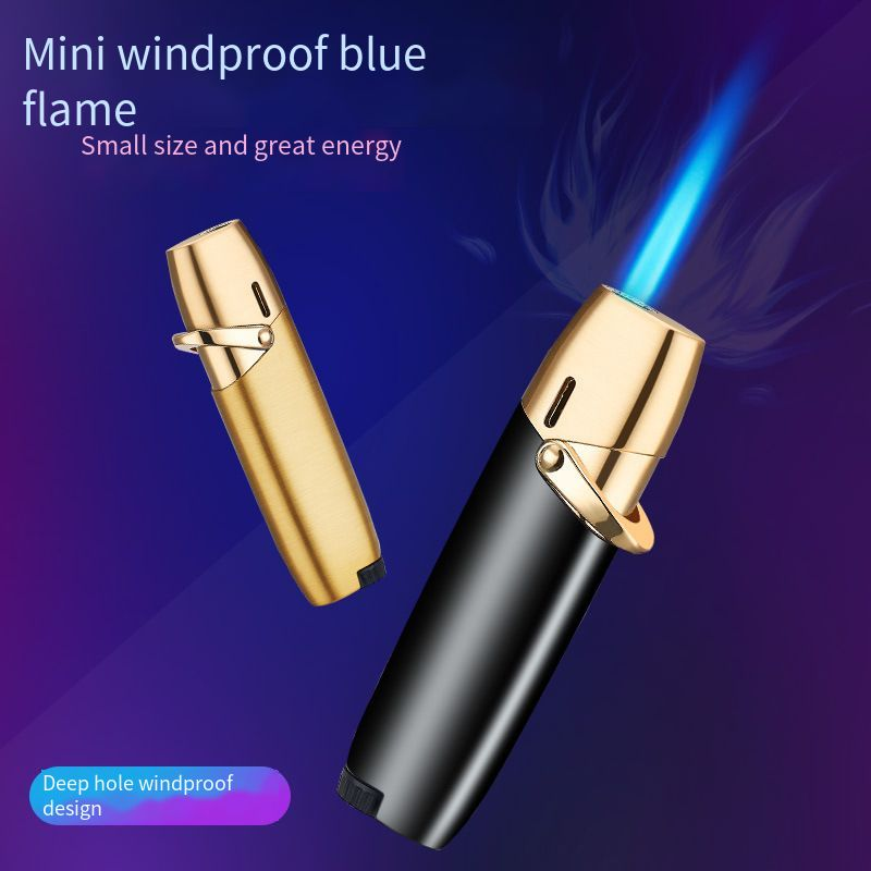 Windproof gas lighter straight into the blue flame personality lighter male windproof wholesale custom-made printing high-end