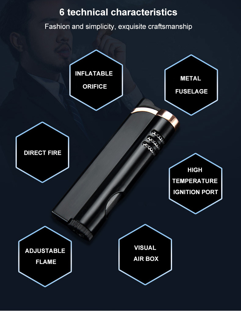 Custom Stylish Cool Windproof Promotional Torch Refillable Butane Gas Refill Gas Lighter