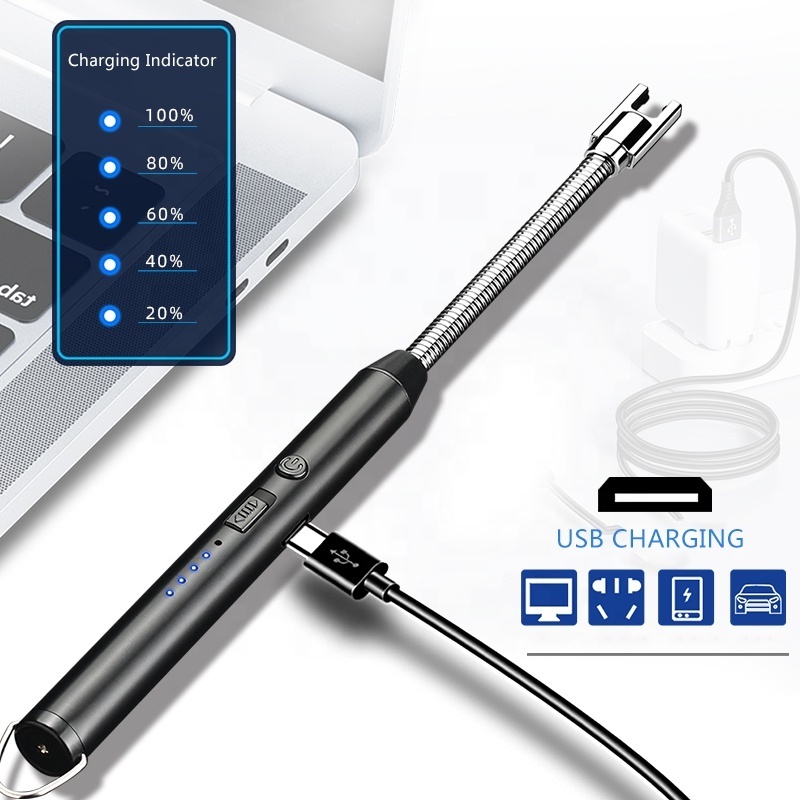 New Long Flexible Electric Arc Lighter Windproof USB Candle Lighter with LED Battery Indicator