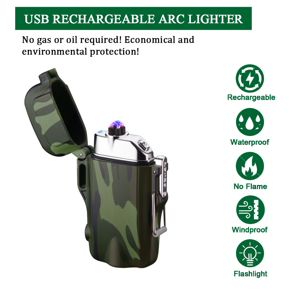 NEW Electronic Outdoor Waterproof Camping Lighter, USB Charging Double Arc Flashlight Lighters