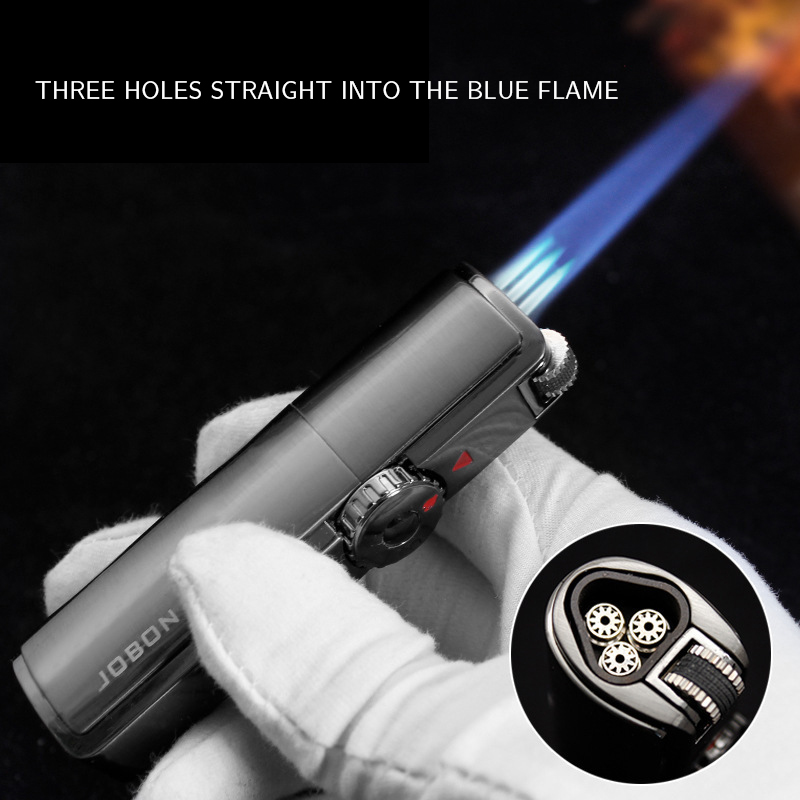 New Gas Lighter Three Jets Metal With Cigar Punch Creative Refill Windproof Gas Lighter Wholesale