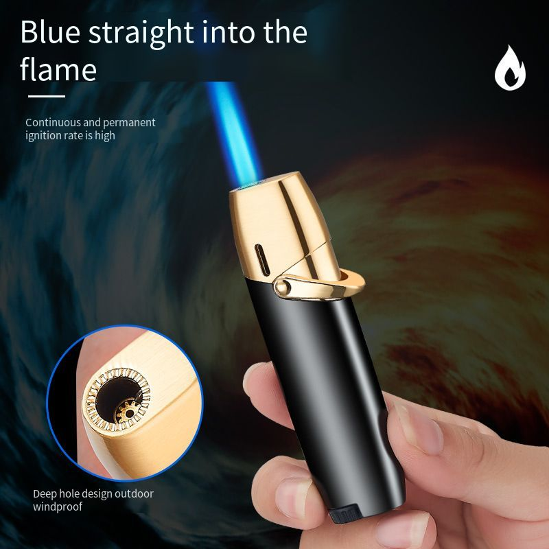 Windproof gas lighter straight into the blue flame personality lighter male windproof wholesale custom-made printing high-end