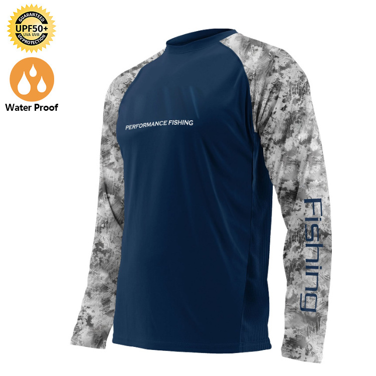 Custom Logo Upf 50+ Sun Protection Moisture Wicking Polyester Fishing wear Men's Long Sleeve Mesh Vented Uv Fishing Shirts