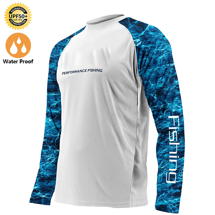 Custom Logo Upf 50+ Sun Protection Moisture Wicking Polyester Fishing wear Men's Long Sleeve Mesh Vented Uv Fishing Shirts