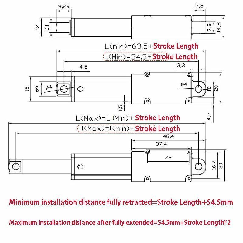 6V 12V 24V 10/17.5/21/25/30/50/75/100/150MM Stroke Micro Mini Linear Actuator Linear Stepper Linear Electrical Actuator