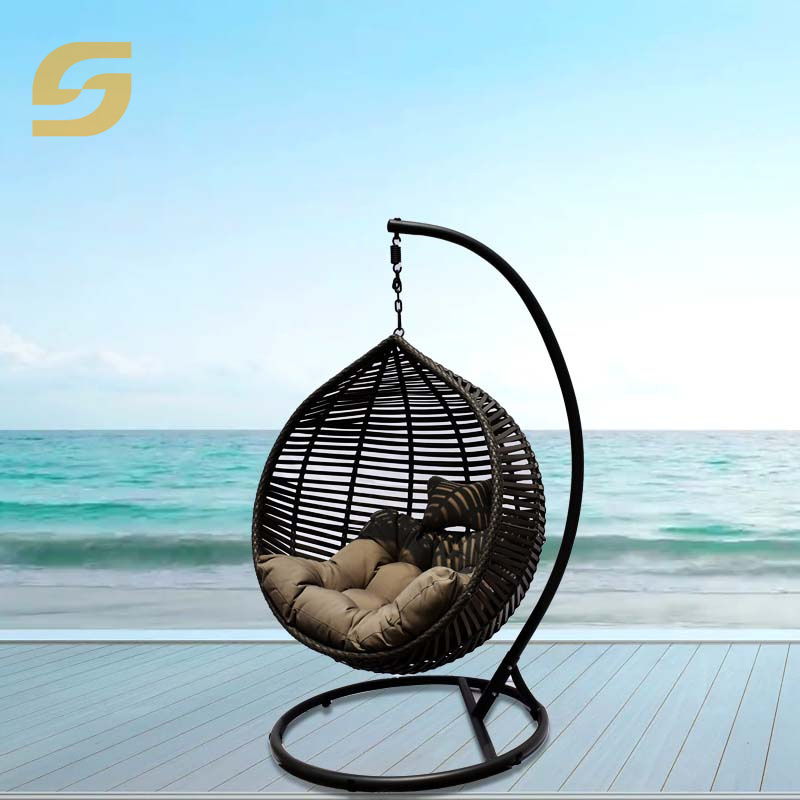 SUNLINK Elegant Hotel Outdoor Furniture Rattan Hanging Swing Convenient Hanging Egg Chair With Cushion