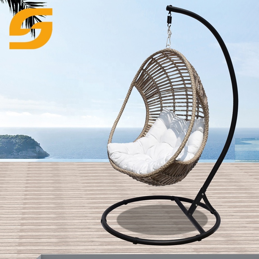 SUNLINK Luxury Outdoor Patio White Cushion Hanging Hammock Swing Egg Chair With Stand