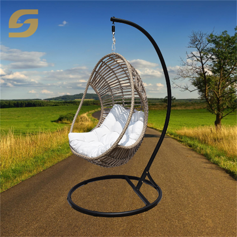 SUNLINK Luxury Outdoor Patio White Cushion Hanging Hammock Swing Egg Chair With Stand