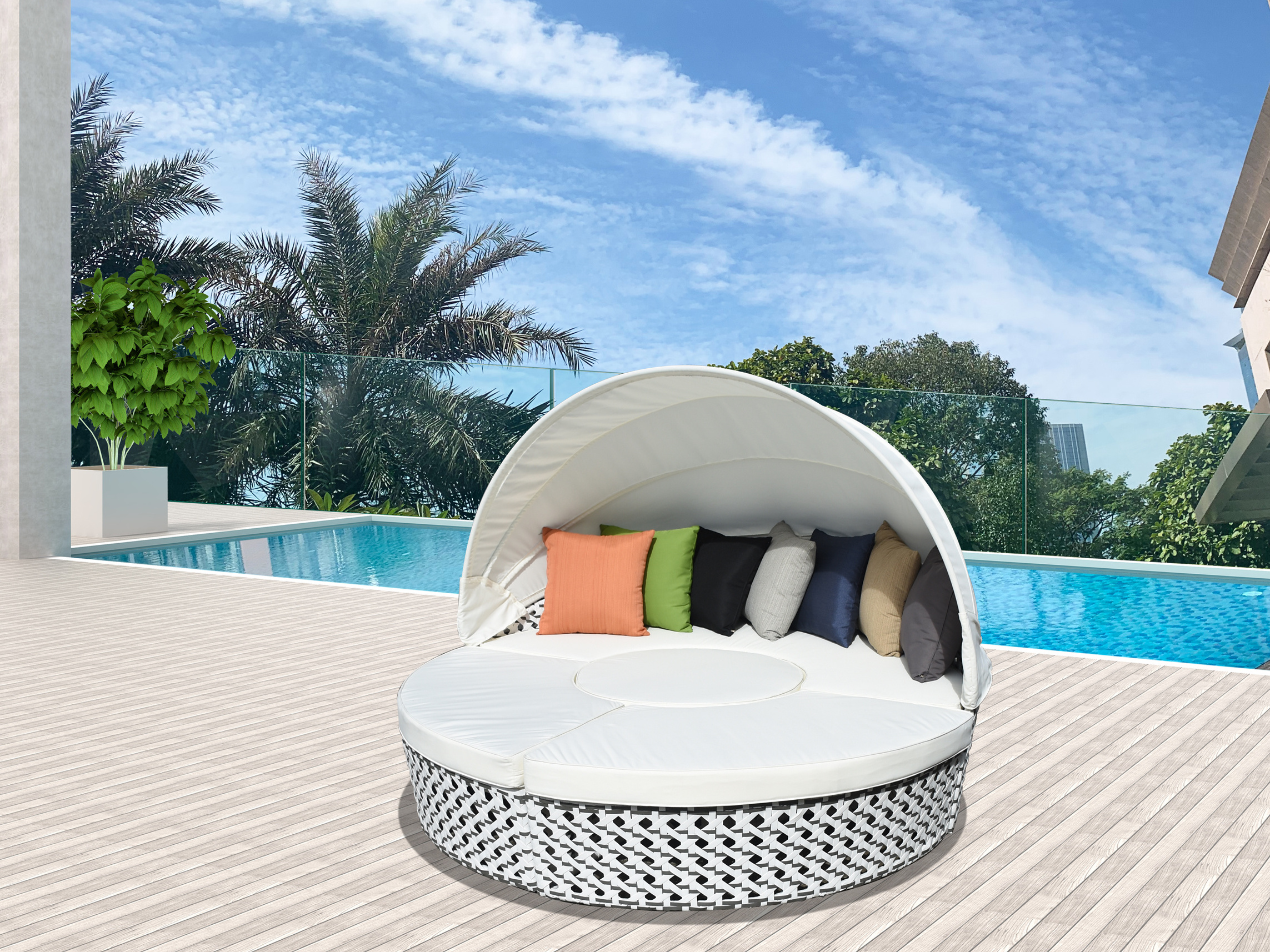 SUNLINK Garden Outdoor Furniture Lounge Day Bed Aluminum Round Gazebo Sofa Bed Sunbed for Hotel Water Proof Sofa Set Modern