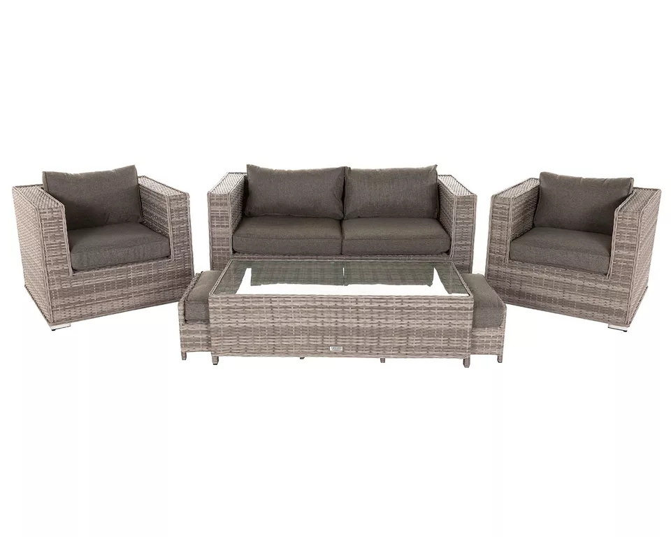 All-weather Waterproof Outdoor Furniture Gray Wicker Woven 4-Piece Rattan Sofa Garden Terrace Set