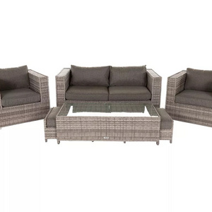 All-weather Waterproof Outdoor Furniture Gray Wicker Woven 4-Piece Rattan Sofa Garden Terrace Set