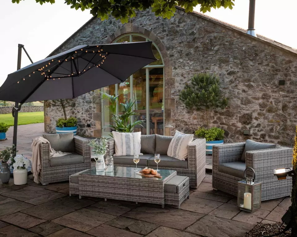 All-weather Waterproof Outdoor Furniture Gray Wicker Woven 4-Piece Rattan Sofa Garden Terrace Set