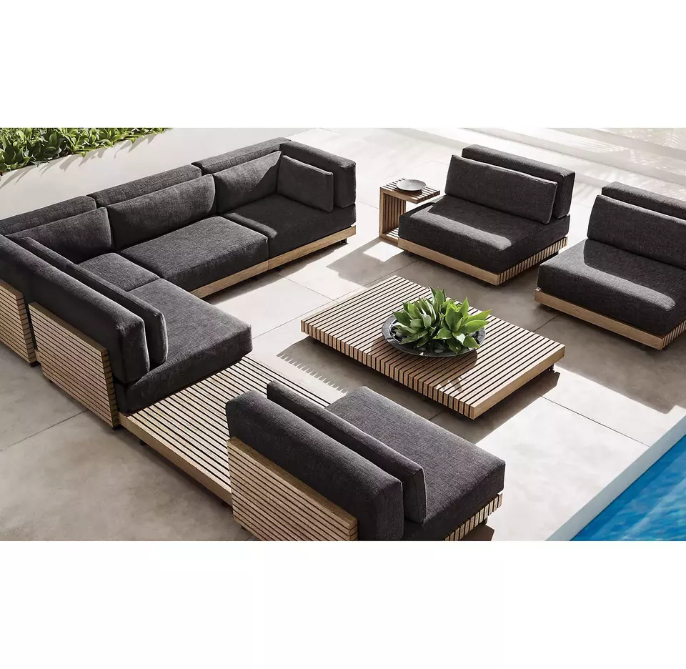 High Quality Patio Modular Sectional Couch Seat Cushions Garden Sofa Set Solid Teak Wood Outdoor Furniture