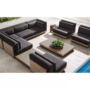 High Quality Patio Modular Sectional Couch Seat Cushions Garden Sofa Set Solid Teak Wood Outdoor Furniture