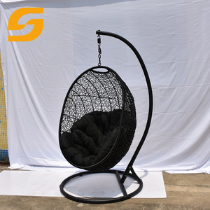 SUNLINK Luxurious Black Pe Rattan Weaving Steel Power Coating Frame Waterproof Cushion Hanging Egg Chair With Stand