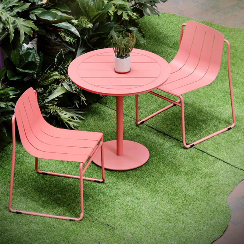 Modern outdoor furniture Garden Aluminum Dining Table Outdoor simple pink round casual coffee table