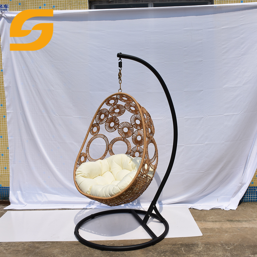 SUNLINK New Design Garden Patio Outdoor Indoor Wood Color Tear Drop Hanging Swing Egg Chairs With Stand