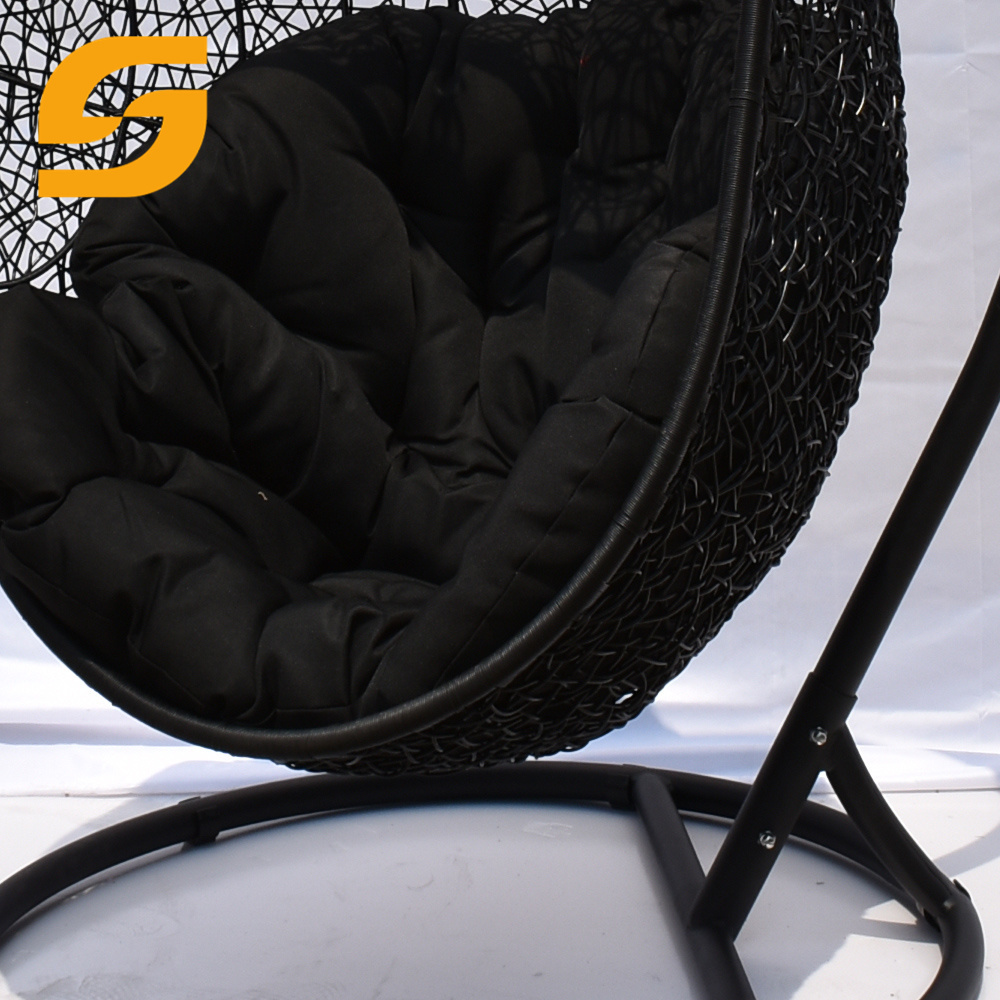 SUNLINK Luxurious Black Pe Rattan Weaving Steel Power Coating Frame Waterproof Cushion Hanging Egg Chair With Stand