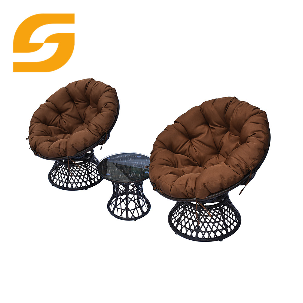 Modern Outdoor Garden Indoor Outdoor Round Overstuffed Comfortable Wicker Rattan Rocking Papasan Chair With Cushion For Adults