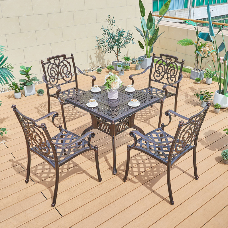 Modern outdoor Furniture 5 pieces of 4 seat cast aluminum Table and Chair Garden Courtyard Square Coffee Table Garden furniture