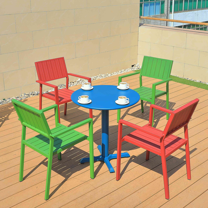 Simple modern outdoor blue round coffee table garden furniture terrace pool waterproof aluminum dining table