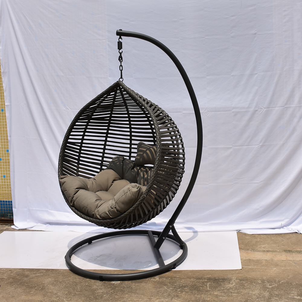 SUNLINK Elegant Luxury Cocoon Round Rattan Basket Steel Frame Pp Cotton Waterproof Cushion Hanging Egg Chair