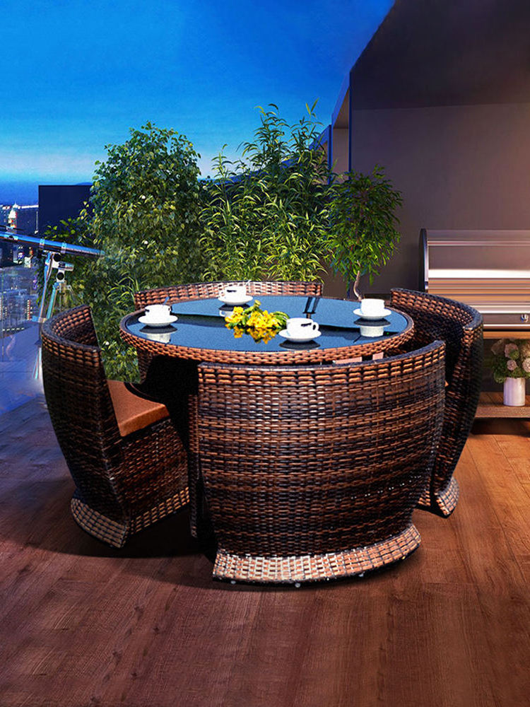 Unique rattan furniture Wicker Terrace Table and Chair Cover Table cover Outdoor compact bistro 4 seat Garden Set