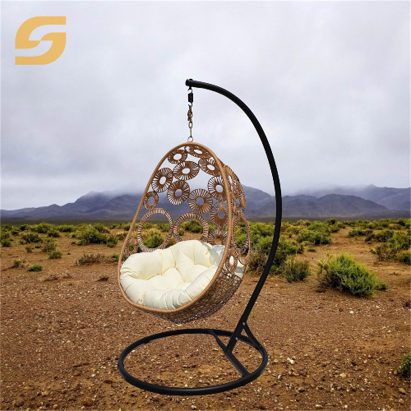 SUNLINK Luxury Nature Steel Basket Frame Indoor Outdoor Rattan Egg Shaped Hanging Swing Chair