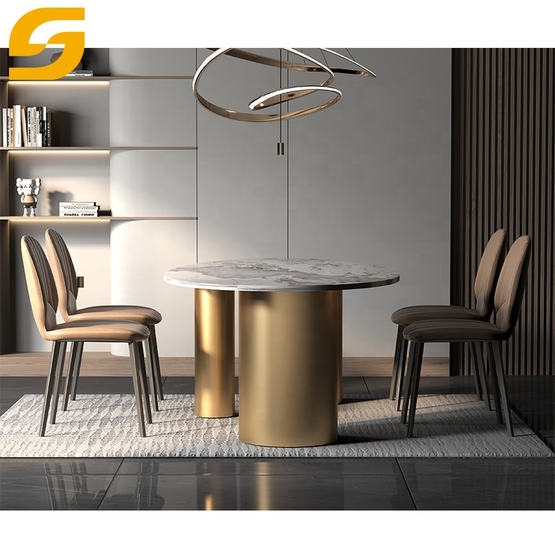 Mexican Furniture French Modern Style Dinning Table Set Kitchen Stainless Steel Base OEM Composite Sintered Stone Dining Table