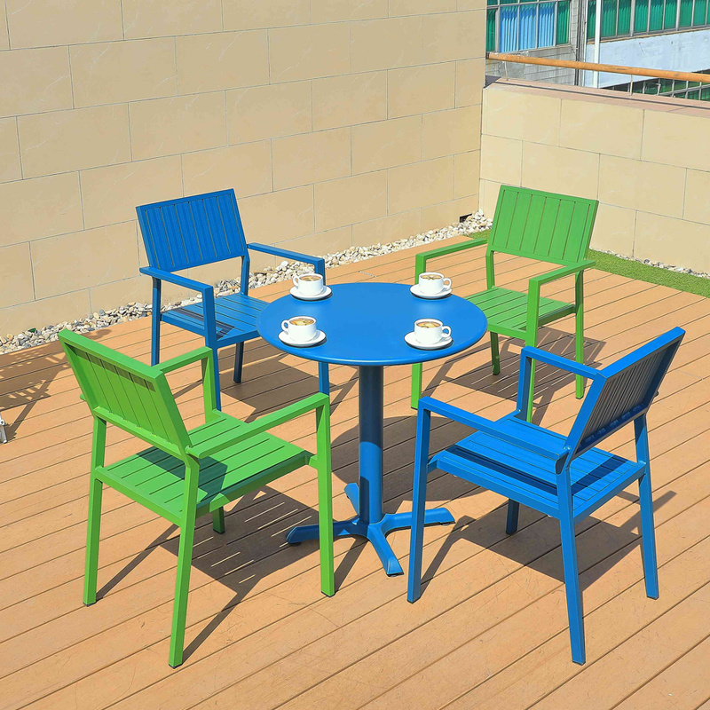 Simple modern outdoor blue round coffee table garden furniture terrace pool waterproof aluminum dining table