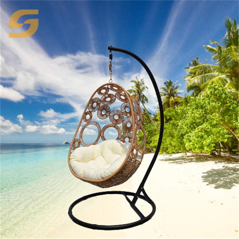 SUNLINK Luxury Nature Steel Basket Frame Indoor Outdoor Rattan Egg Shaped Hanging Swing Chair