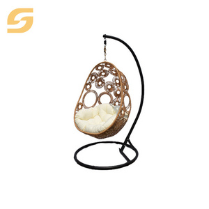 SUNLINK Luxury Nature Steel Basket Frame Indoor Outdoor Rattan Egg Shaped Hanging Swing Chair