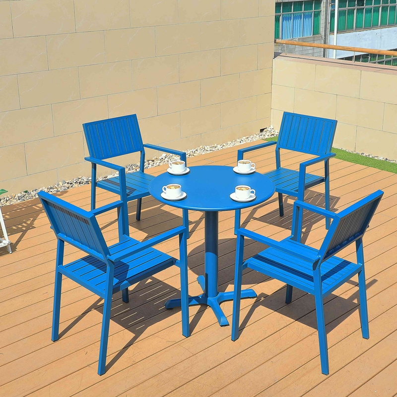 Simple modern outdoor blue round coffee table garden furniture terrace pool waterproof aluminum dining table