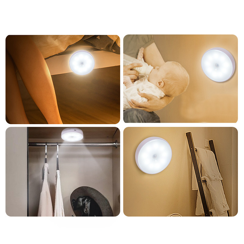 Upgraded PIR Motion Sensor Battery-Powered Stick-on Magnet LED Night Light for Stairs Hallway Bathroom