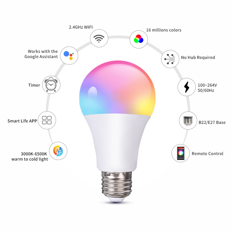 Digital Smart Life Dimmable Wifi LED Bulb 9W E27 RGBW Light Bulb WiFi Smart Bulb