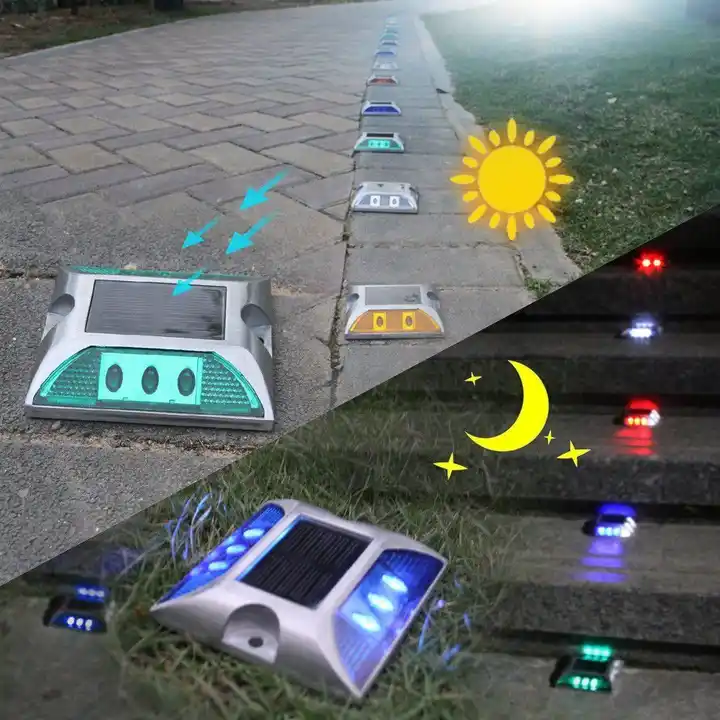 Aluminum Waterproof LED Solar Powered Road Stud Light Reflective Ground Light Path Deck Dock Warning Light 5 colors 105*105*24