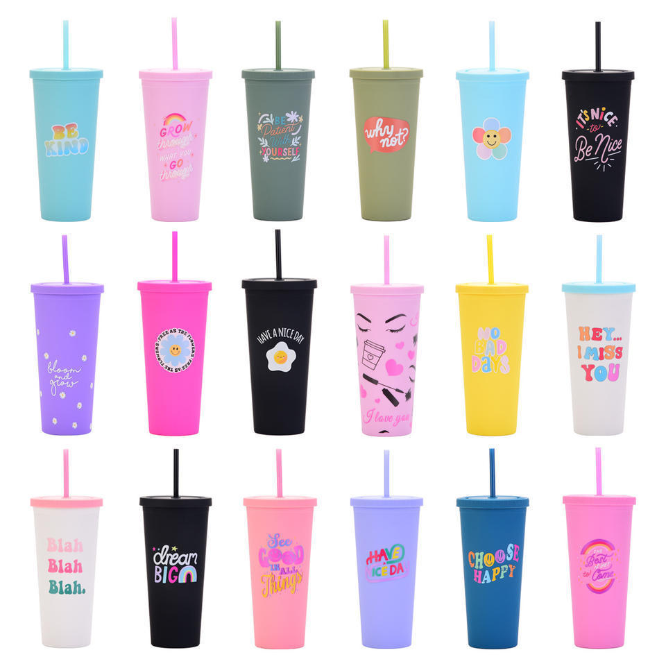 OEM Eco-friendly 24oz Plastic Tumbler BPA FREE Acrylic Water Bottle double wall plastic tumblers with straw and lids