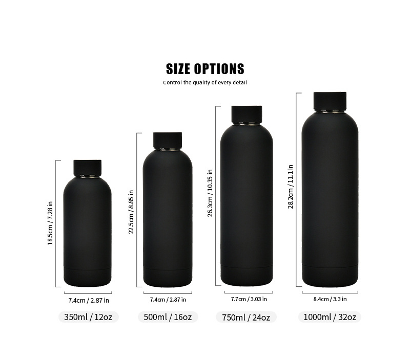 Eco-Friendly Outdoor Insulated Drink Bottle Stainless Steel Black Waterbottle Aluminium Bottle 500 ml Customized Water Bottle