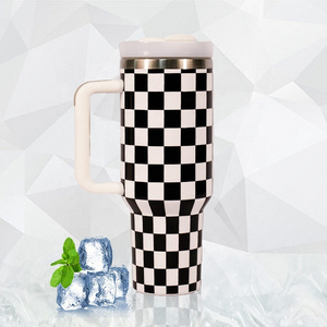 New Design Checkerboard Tumbler Stainless Steel 30oz 40oz Outdoor Travel Mug Coffee Cup Tumbler 40 oz With Handle