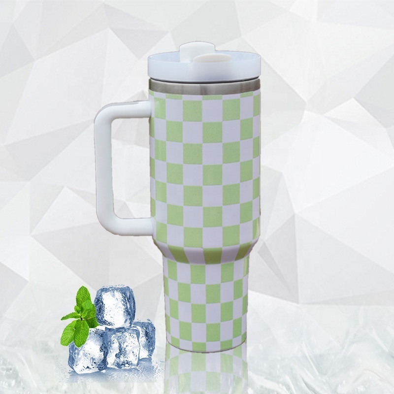 New Design Checkerboard Tumbler Stainless Steel 30oz 40oz Outdoor Travel Mug Coffee Cup Tumbler 40 oz With Handle