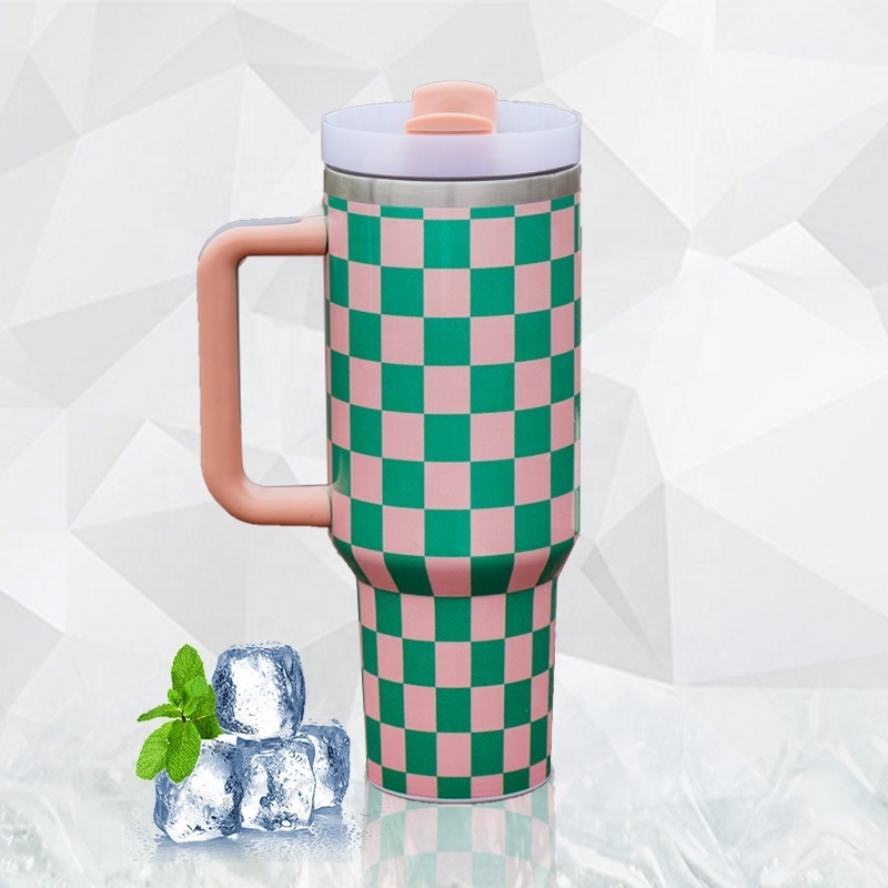 New Design Checkerboard Tumbler Stainless Steel 30oz 40oz Outdoor Travel Mug Coffee Cup Tumbler 40 oz With Handle