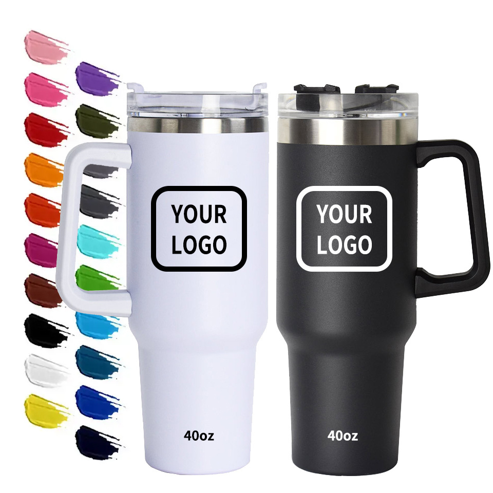 Custom Cup 40oz Handgrip Tumbler Stainless Steel Vacuum Insulated Thermal Cup 40 oz Tumbler Drink Cup With Handle Logo